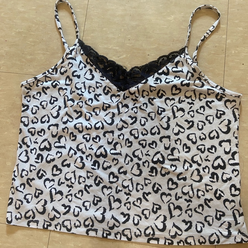 Crop top heart cheetah print pj top/casual top